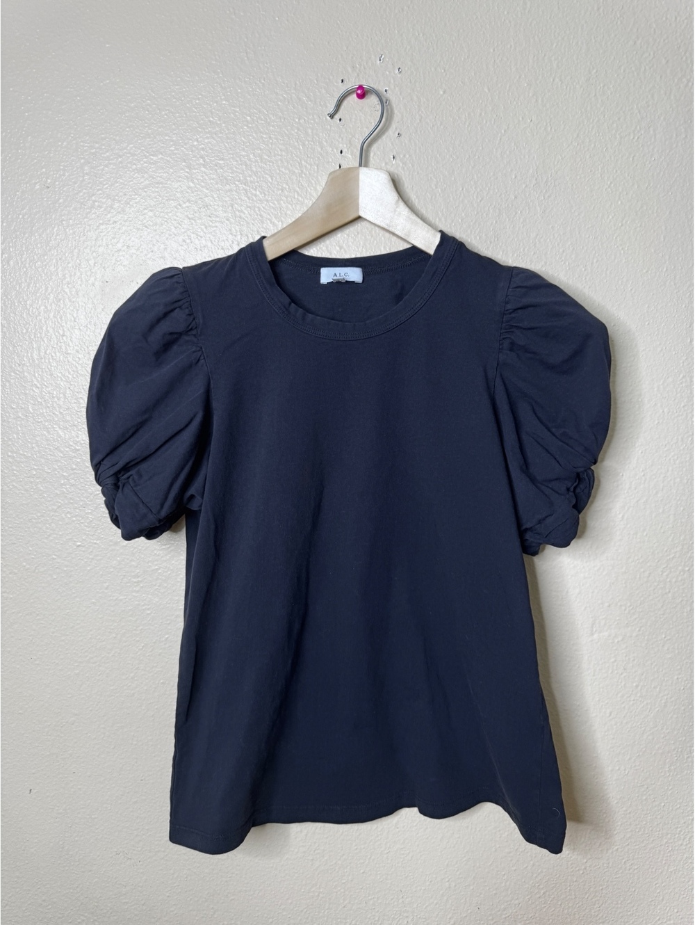 A.L.C. Women’s Medium Black Puff Sleeve Ruched Cotton Shirt Made in USA